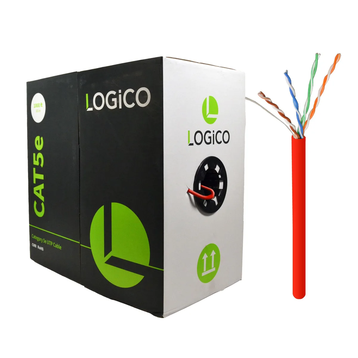 Logico Logico Cat5e UTP 1000ft Bulk Network Ethernet Cable 350Mhz Pure Copper Riser Red — product photo