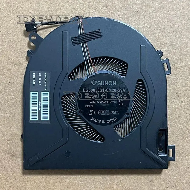 Small black laptop CPU cooling fan with plastic housing and wire connector