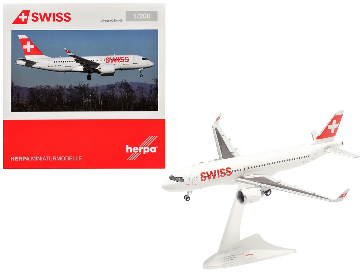 Herpa Herpa Airbus A220-100 Swiss HB-JBH 1/200 Diecast Hobby Collectible — product photo