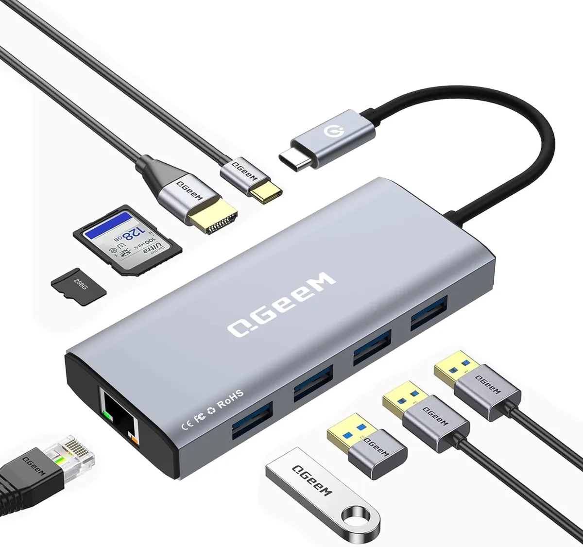 QGeeM QGeeM 9-in-1 USB-C Docking Station Grey — product photo