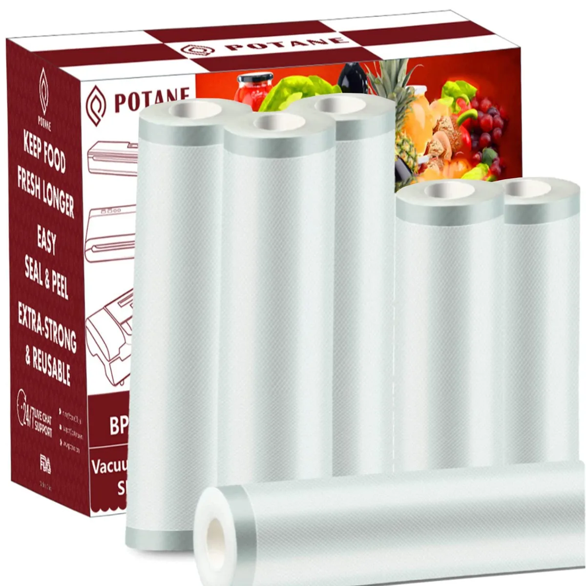  Potane 6 Pack 11"x20' &amp; 8"x20' Vacuum Sealer Bag Rolls — product photo