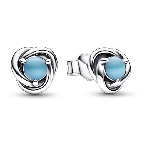 Silver infinity braid stud earrings with turquoise crystal centres
