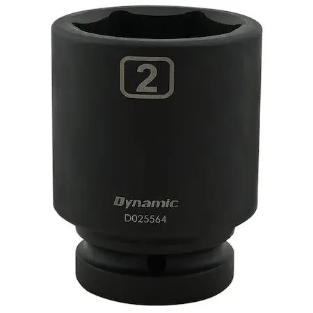 Dynamic 1-inch drive deep socket, black phosphate finish, six-point, laser-etched size markings