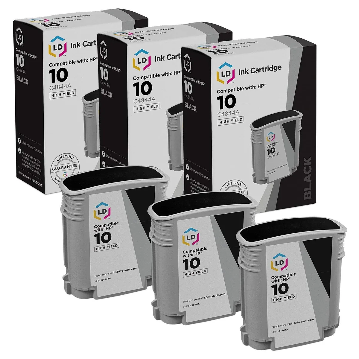 LD Products LD Products HP 10 C4844A High Yield Black Ink Cartridge 3-Pack — product photo