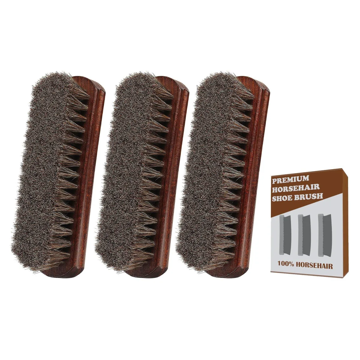 REAL HOME Innovations Premium Horsehair Shoe Brush Yellow 100% Natural Bristles 3pcs — product photo