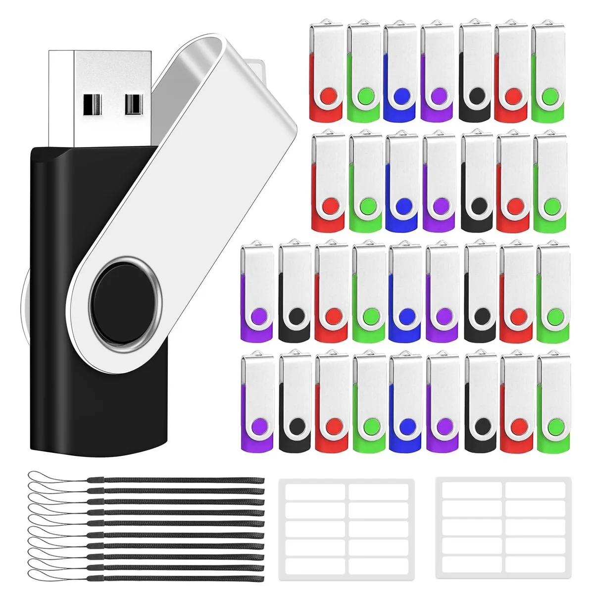 ALSEYE ALSEYE 16GB USB 2.0 Flash Drive 100 Pack Mixed Colors Swivel Lanyard 2 in 1 accessory — product photo
