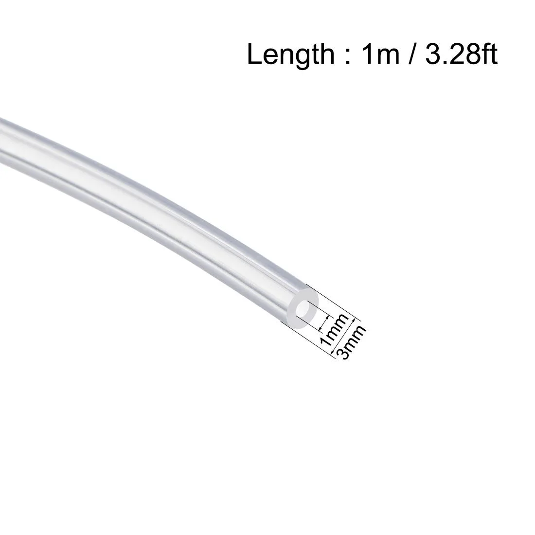 Clear flexible silicone tube one metre long 1mm bore 3mm outside diameter