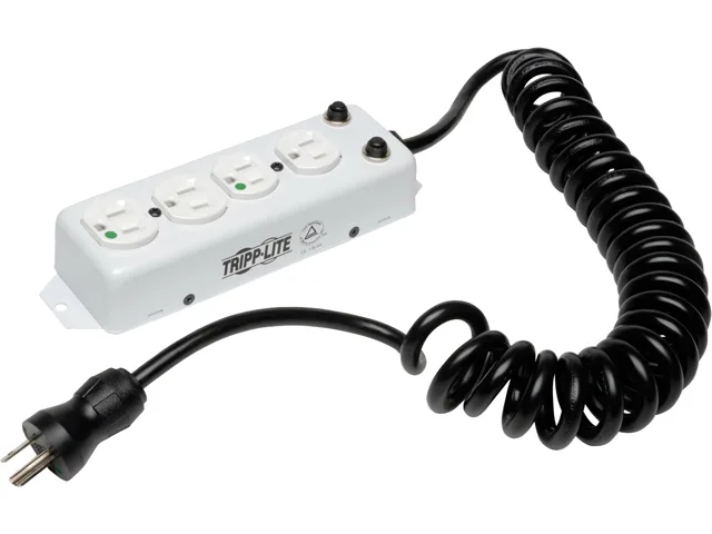Tripp Lite Tripp Lite PS-410-HGOEMCC power strip 4 hospital-grade outlets 3 ft coiled cord extends 10 ft — product photo