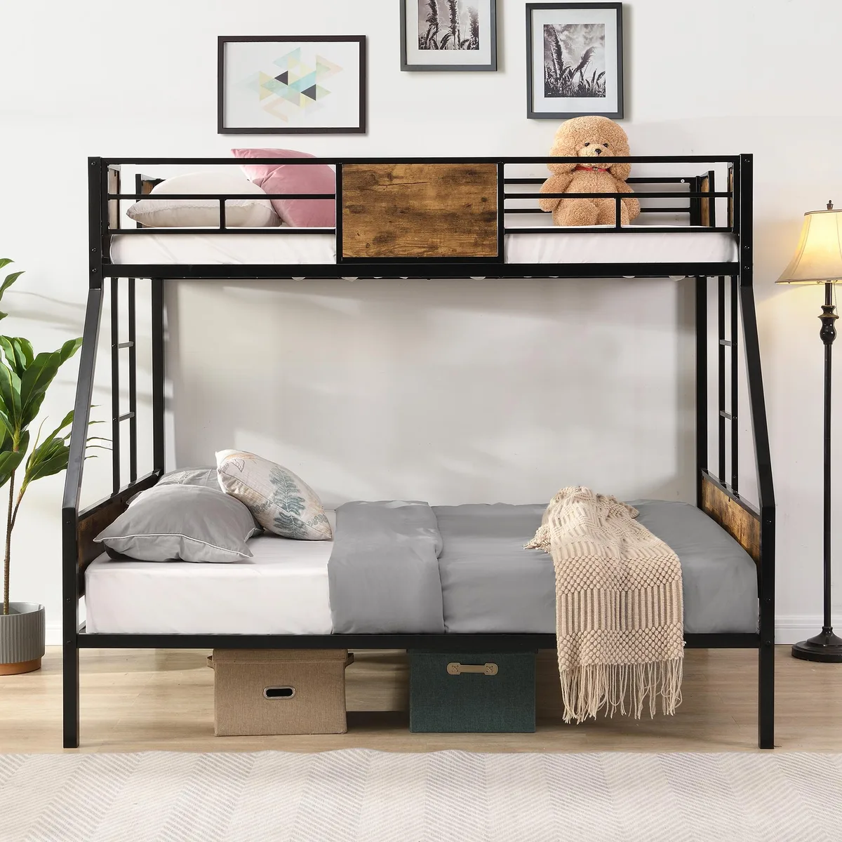 tuphen tuphen Twin Over Full Metal Bunk Bed Black Brown — product photo