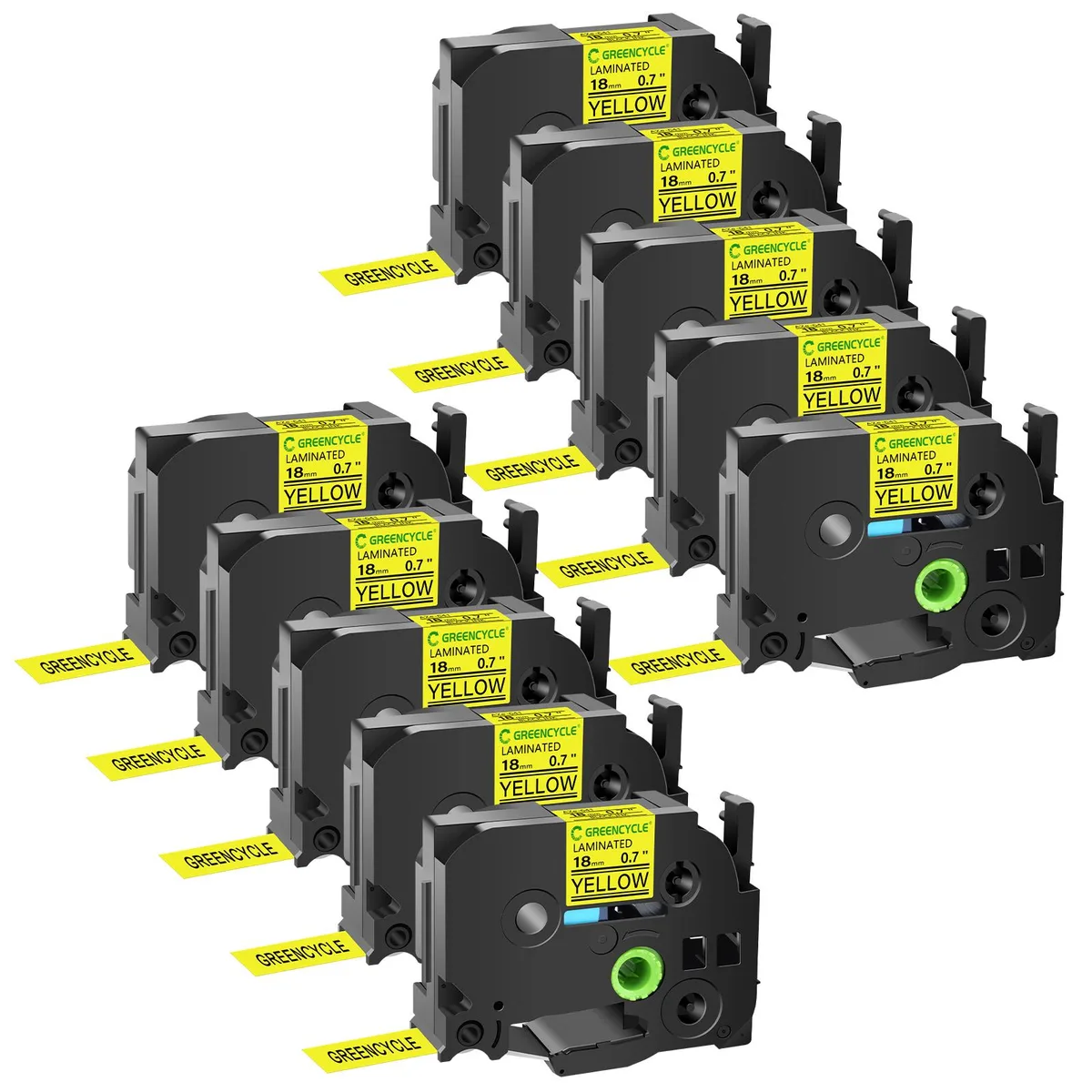 GREENCYCLE GREENCYCLE TZe-641 18mm Black on Yellow Laminated Tape 20 Pack labelmaker — product photo
