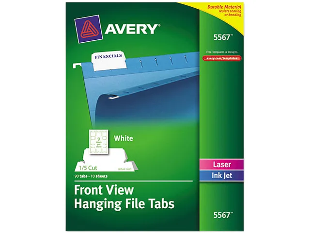 Avery Avery 5567 Hanging File Tabs 1/5 Cut White 90 Pack — product photo