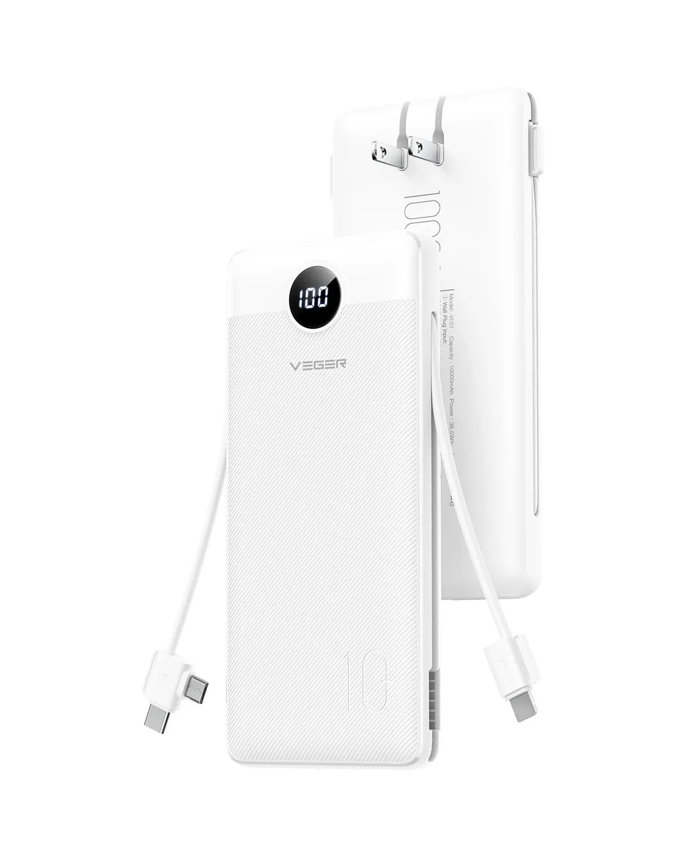VEGER VE01 10000mAh Power Bank White — product photo