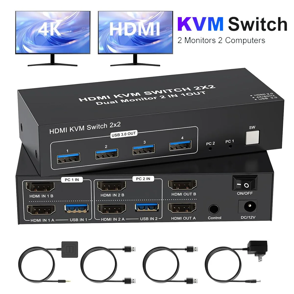SMA SMA 4K HDMI KVM Switch 2 Monitors 2 Computers 4K@60Hz 4 USB 3.0 Desktop Controller — product photo