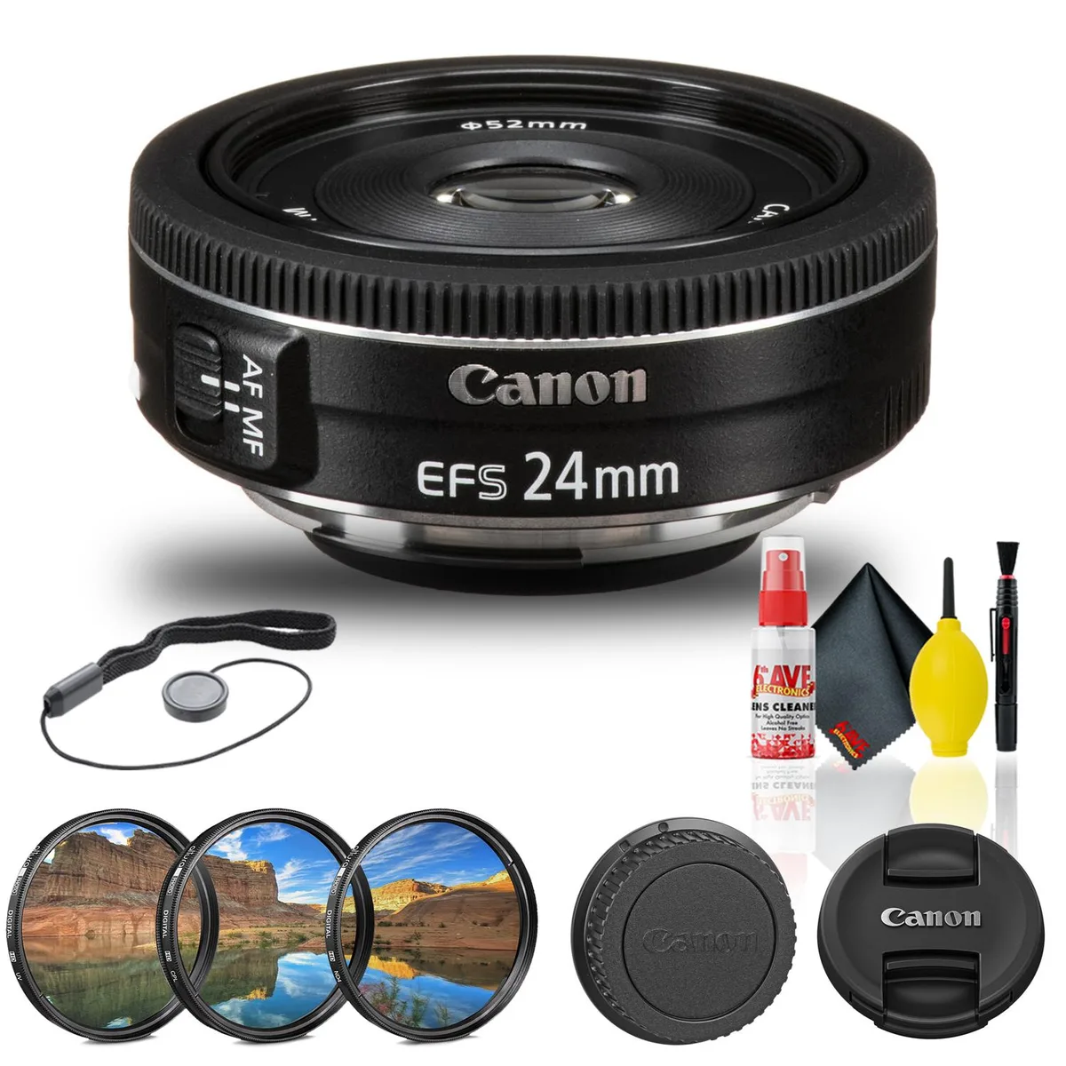 Canon Canon EF-S 24mm f/2.8 STM Lens + Filter Kit + Cap Keeper Bundle — product photo