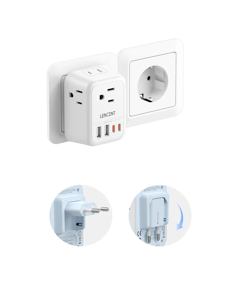  LENCENT PA052USEU 17.5W Type C Travel Adapter 4 AC 4 USB White — product photo