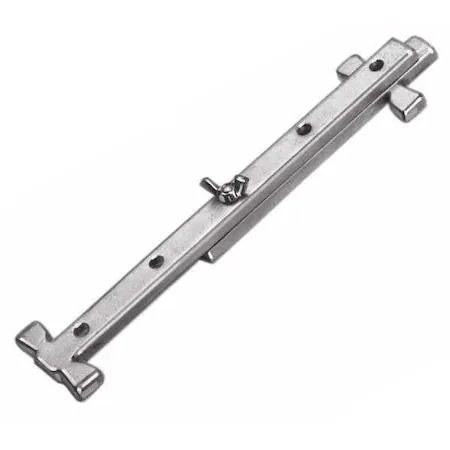 Pair of silver cast aluminium masonry line stretchers, adjustable 4 to 12 inches with wingnut