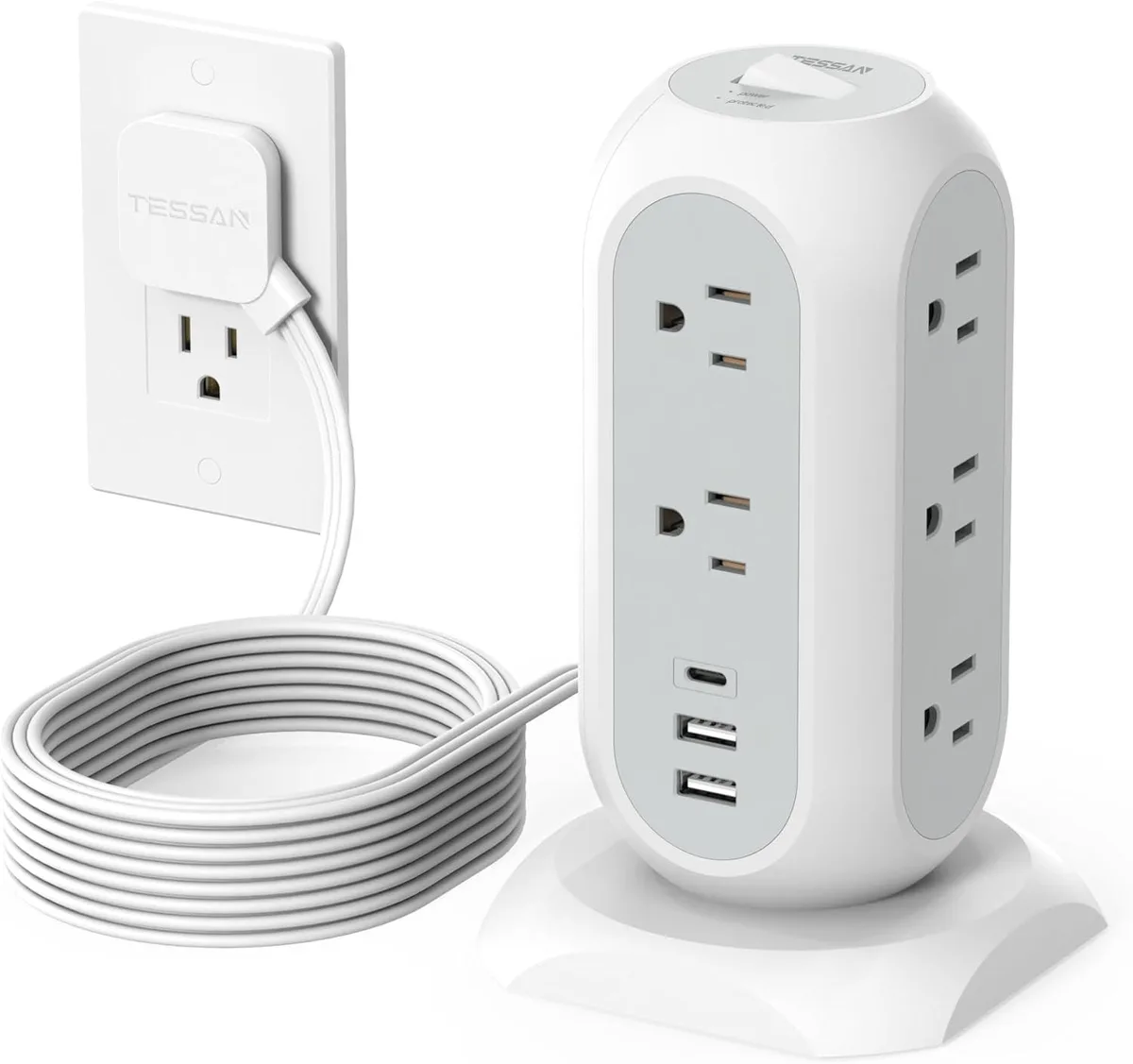 BFKK BFKK Surge Protector Power Strip Tower 10 Ft 11 AC Outlets 3 USB Ports 1 USB C 1050J — product photo