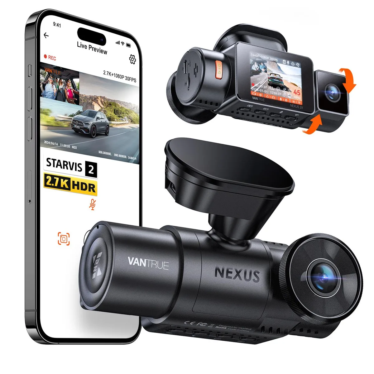 Vantrue Vantrue N2X 2.7K Dual Dash Cam 1944p+1080p/30fps GPS 158° 24/7 Parking 512GB — product photo