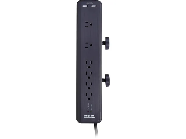 Plugable Technologies Plugable Technologies PS6-USB2DC 6-outlet surge protector with clamp mount and 10.5W 2-port USB — product photo