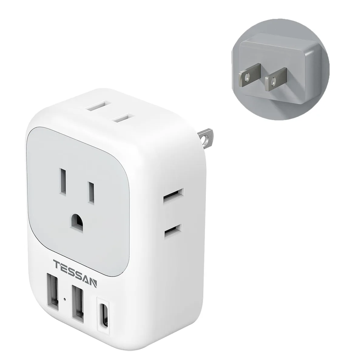  TESSAN TS-161-JP-C Type A Travel Adapter 4 Outlets 3 USB Ports 97g — product photo