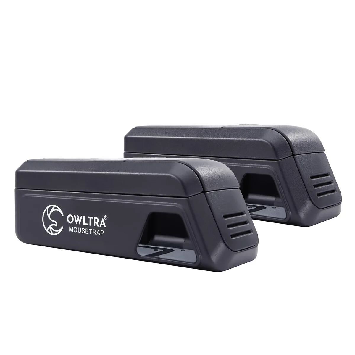 Two black rectangular electric mouse traps side by side
