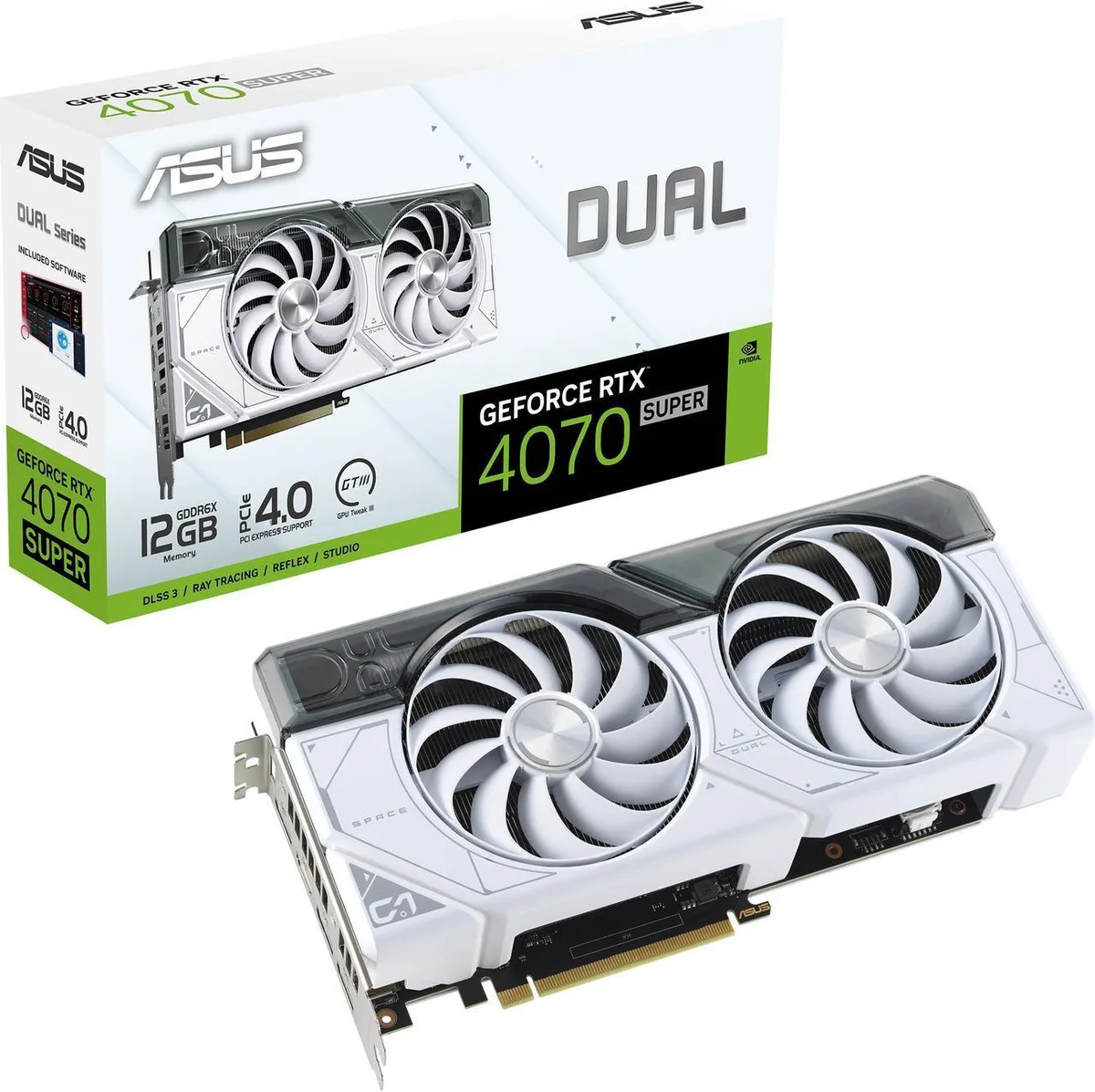 ASUS ASUS Dual GeForce RTX 4070 SUPER White Edition 12GB graphics card — product photo