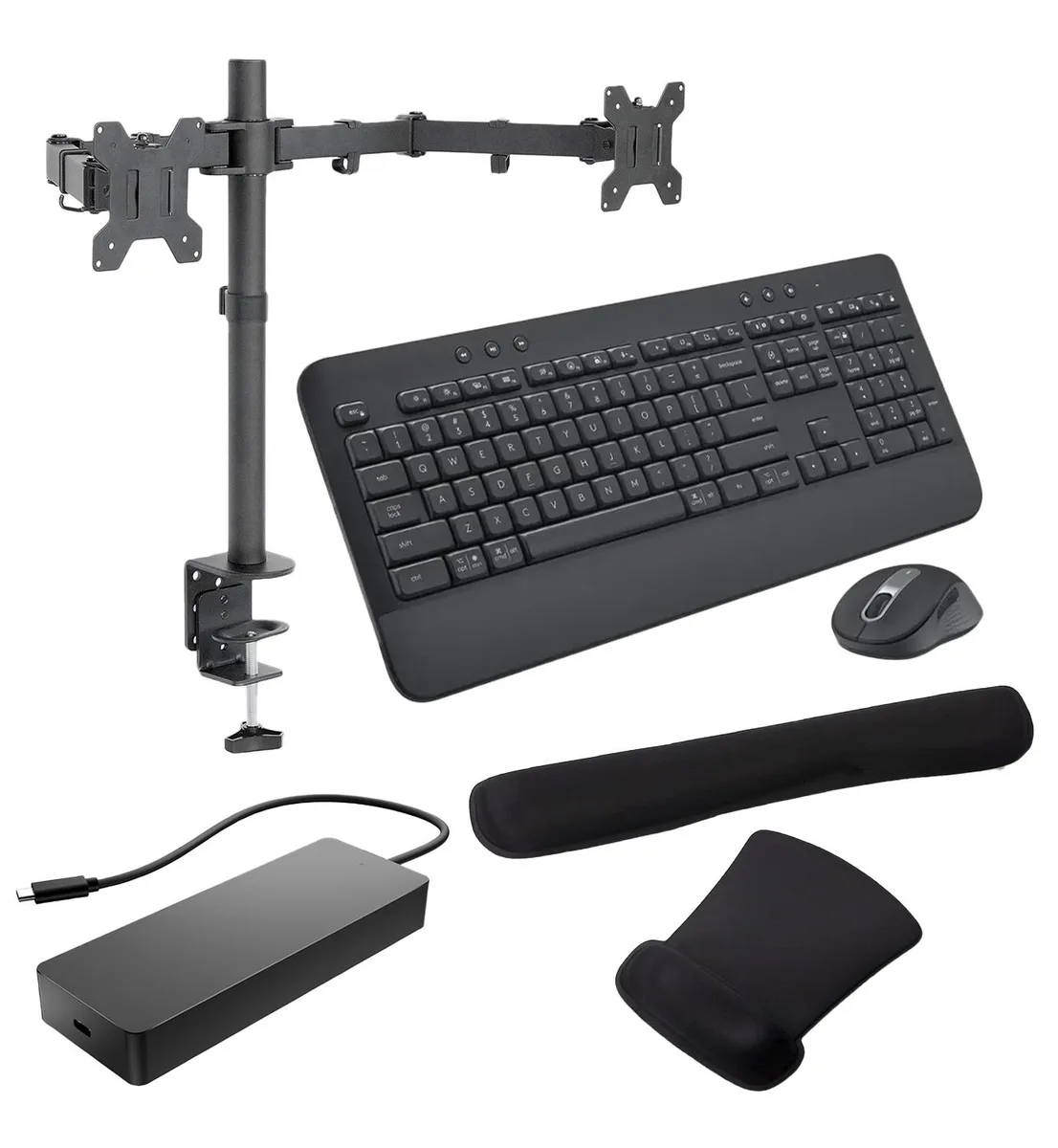 HP HP Universal USB-C Multiport Dock Bundle with Dual Monitor Stand, MK650 Keyboard &amp; Mouse, Gel Wrist Rest — product photo