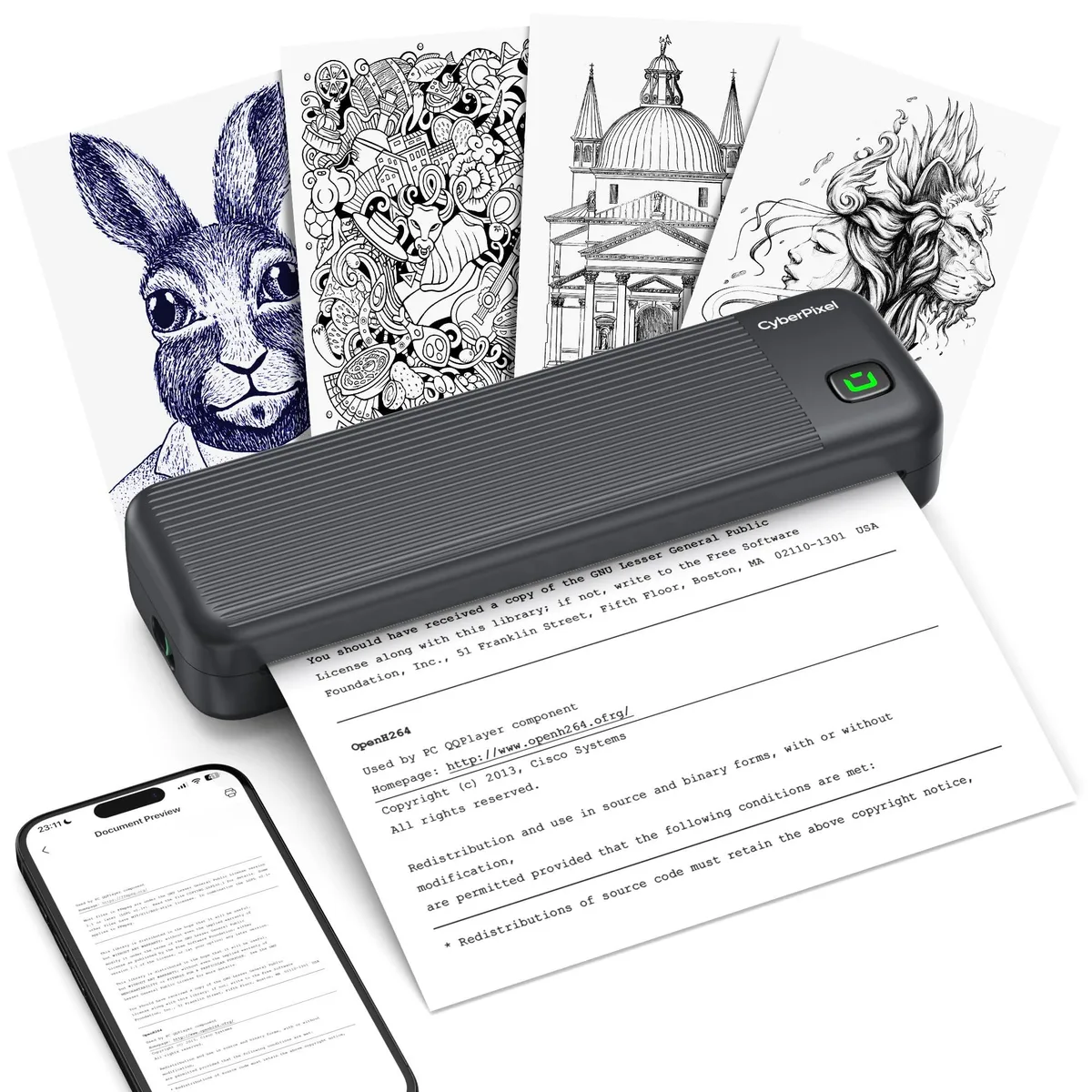 Black rectangular thermal receipt printer with built-in paper compartment