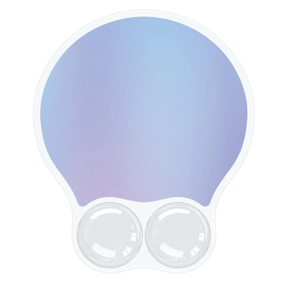 Rectangular gel mouse pad with integrated wrist rest, gradient blue finish, smooth top surface, flat PU base