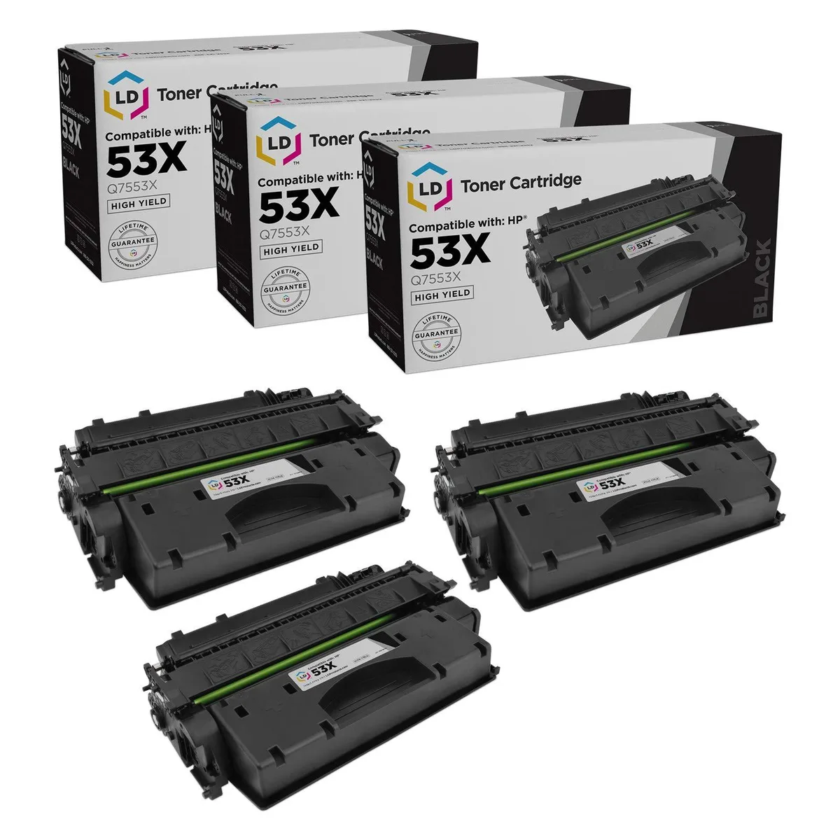 LD Products LD Products Compatible Toner Cartridge HP 53X Q7553X High Yield Black 3-Pack — product photo