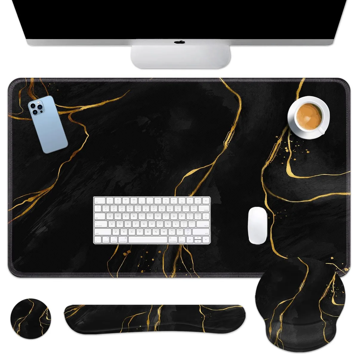  Britimes MK3122 4-in-1 Desk Mat Set Black Gold Marble — product photo