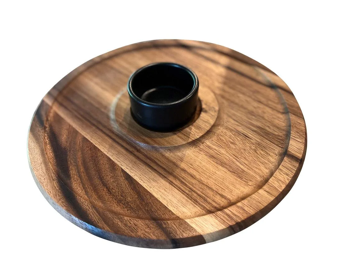 Kalmar Home Kalmar Home Chin n Dip Acacia Tray with Black Ceramic Bowl — product photo