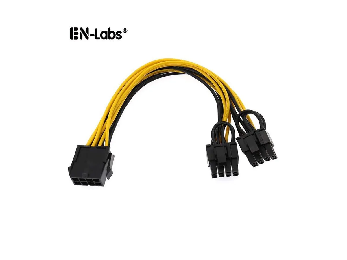 EN-Labs EN-Labs CPU8SPLPCIE820CM 8 inch CPU 8-pin to 2 x PCIe 8-pin internal power cable — product photo