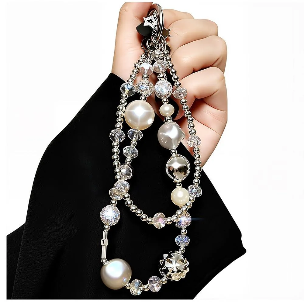  RUIYDZ RYZ0252 Pearl Rhinestone Crystal Dual-Chain Phone Wrist Strap Clip 14.5 cm — product photo