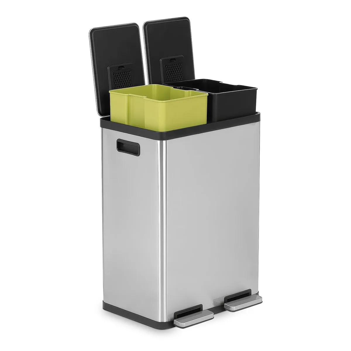 Three white plastic tilt trucks, rectangular, 60 litre capacity each, sold as a pack