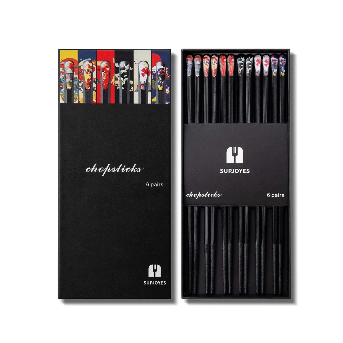SUPJOYES 6 Pairs Fiberglass Chopsticks 9.5 Inch — product photo
