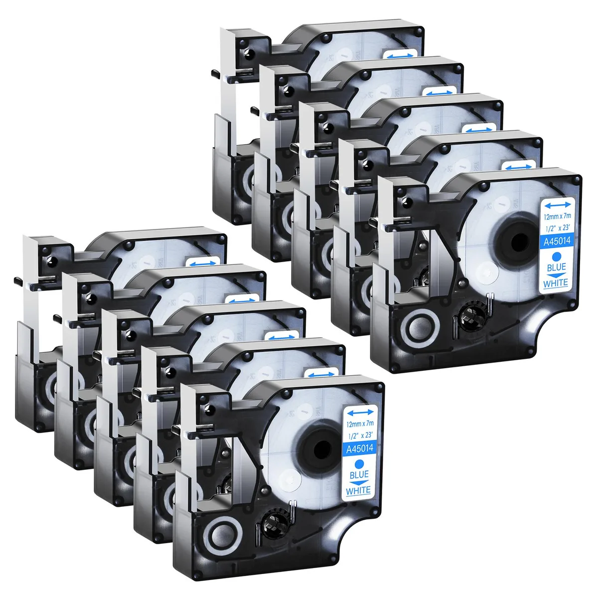 GREENCYCLE GREENCYCLE 10 Pack D1 Label Tape 12mm x 23ft Blue on White 45014 S0720540 — product photo