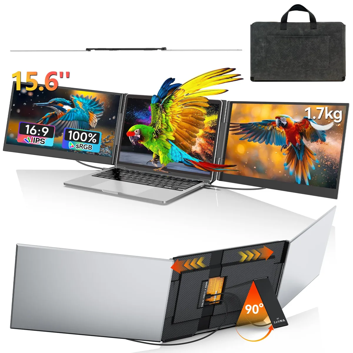 Laptomo Laptomo Triple Portable Monitor 15.6" 1080P 60Hz IPS Black Silver — product photo