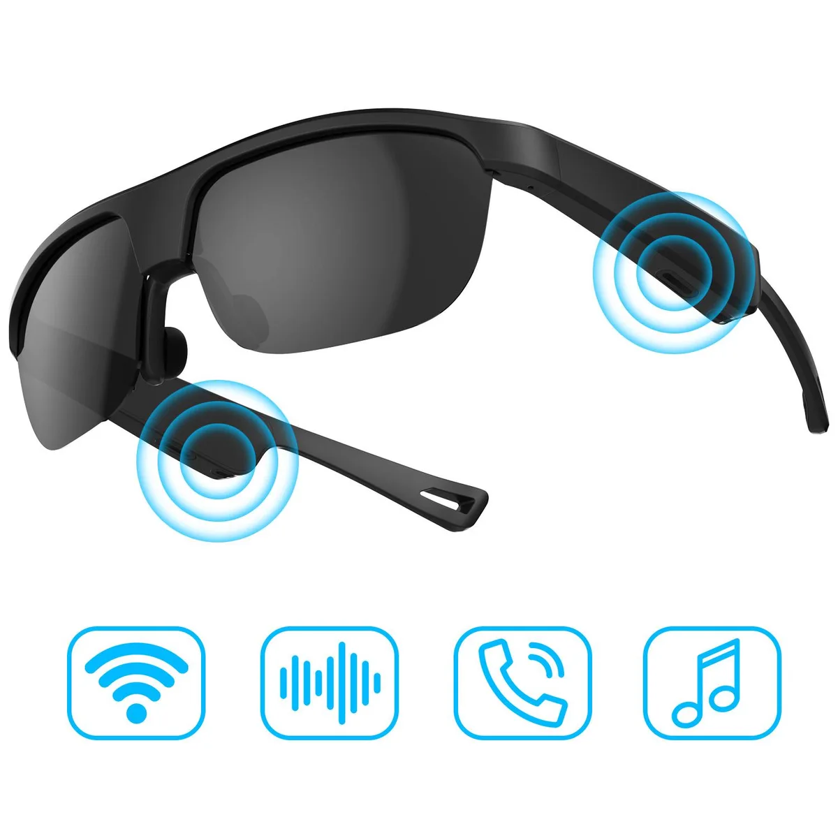 ALPHA DIGITAL INC ALPHA DIGITAL INC Smart Polarized Bluetooth Sunglasses G02 Black — product photo