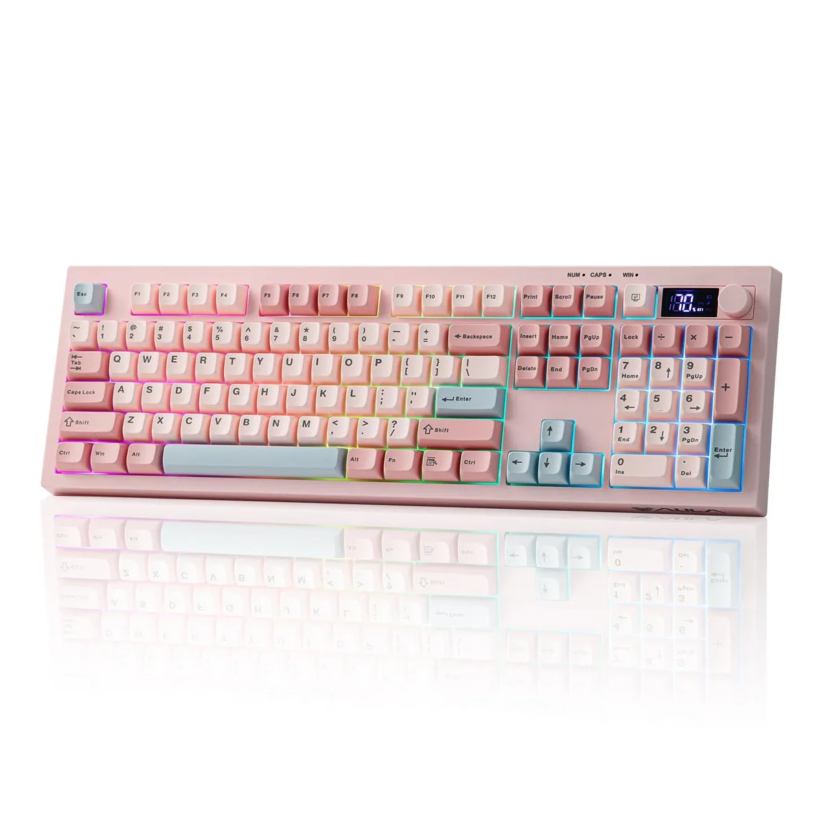  EPOMAKER S102 PRO Membrane Gaming Keyboard Pink 105 Keys TFT Knob 2.4G BT USB 2000mAh — product photo