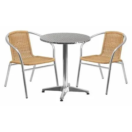 Flash Furniture Flash Furniture 23.5" Round Aluminum Table Set with 2 Beige Rattan Chairs — product photo
