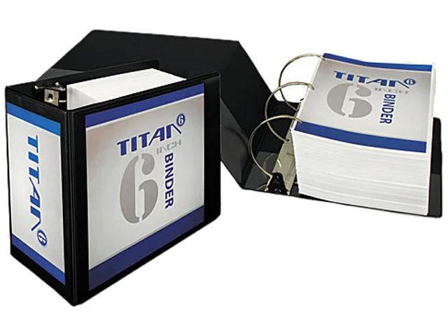 Black Samsill D-ring view binder with clear overlay pockets, 6 inch spine, exposed rivets