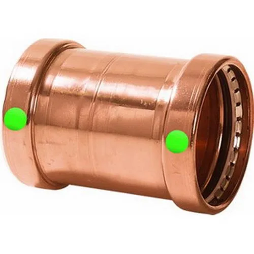 Straight copper press-fit coupling, no centre stop, EPDM O-rings, 5 25/32 in long