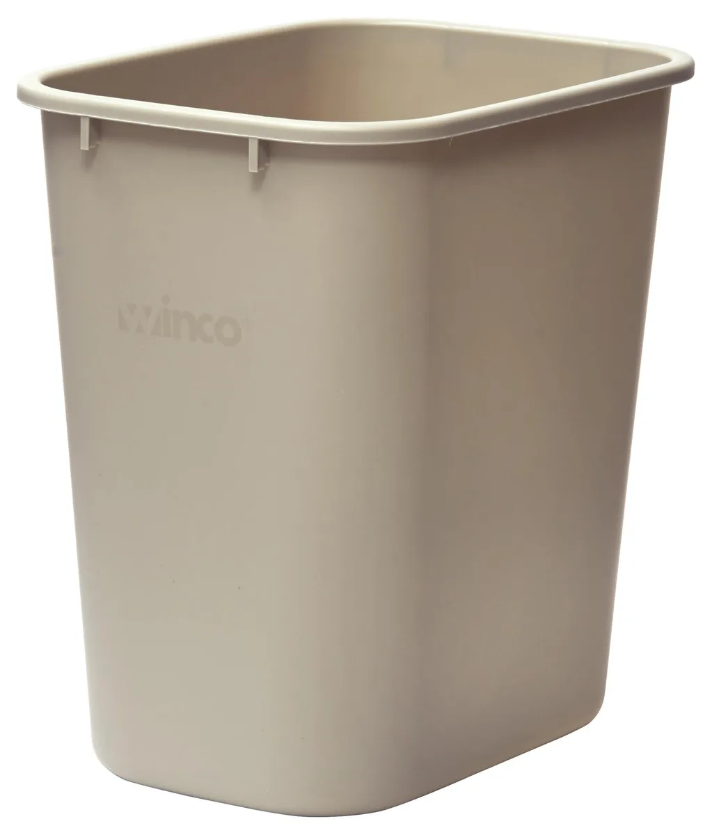 Three white plastic 7-gallon waste baskets with rolled edges and rounded corners
