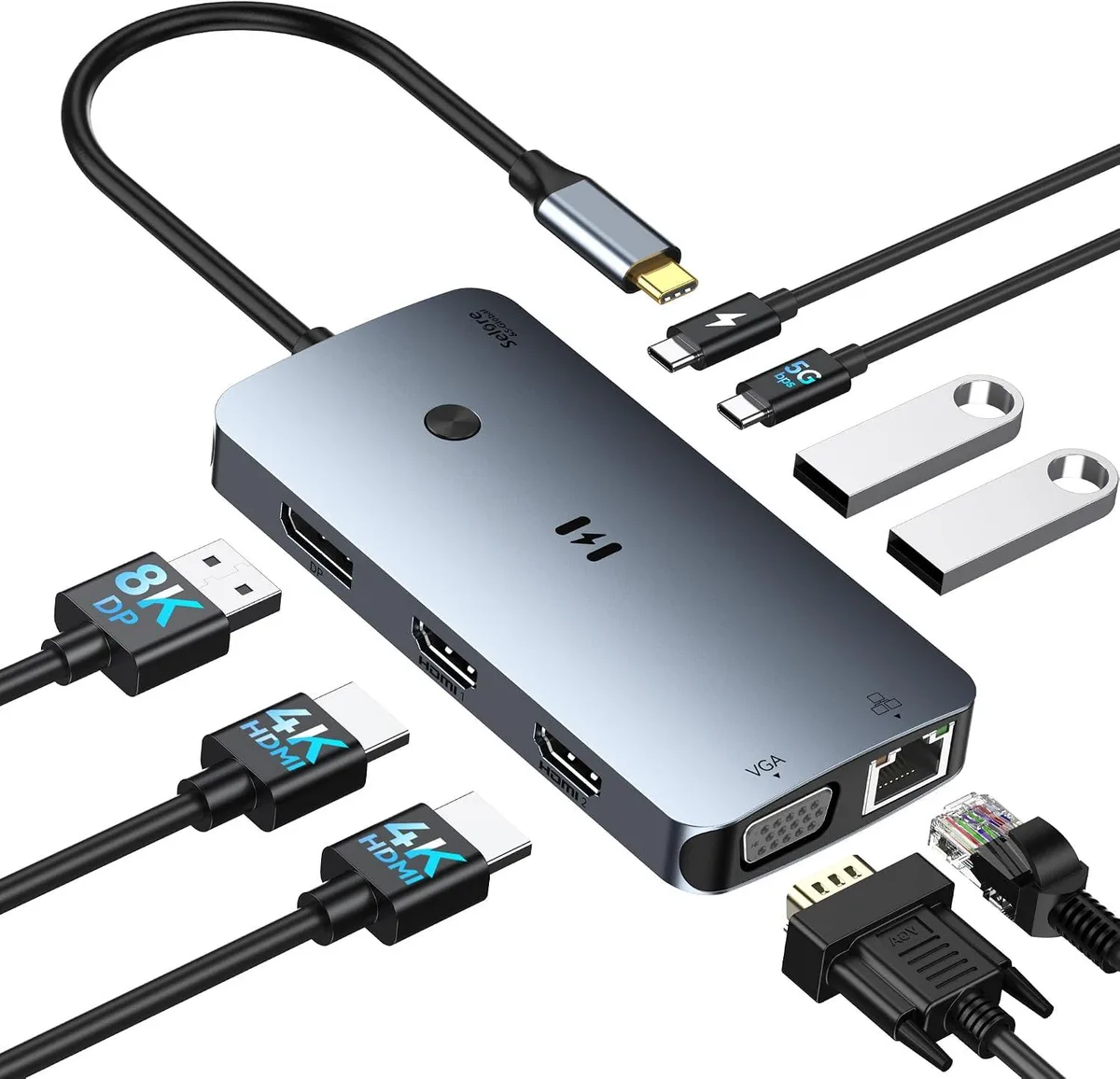 MCHOSE MCHOSE USB display adapter 10-in-1 100W PD 2 HDMI DP VGA 3 USB 3.0 Gigabit Ethernet — product photo