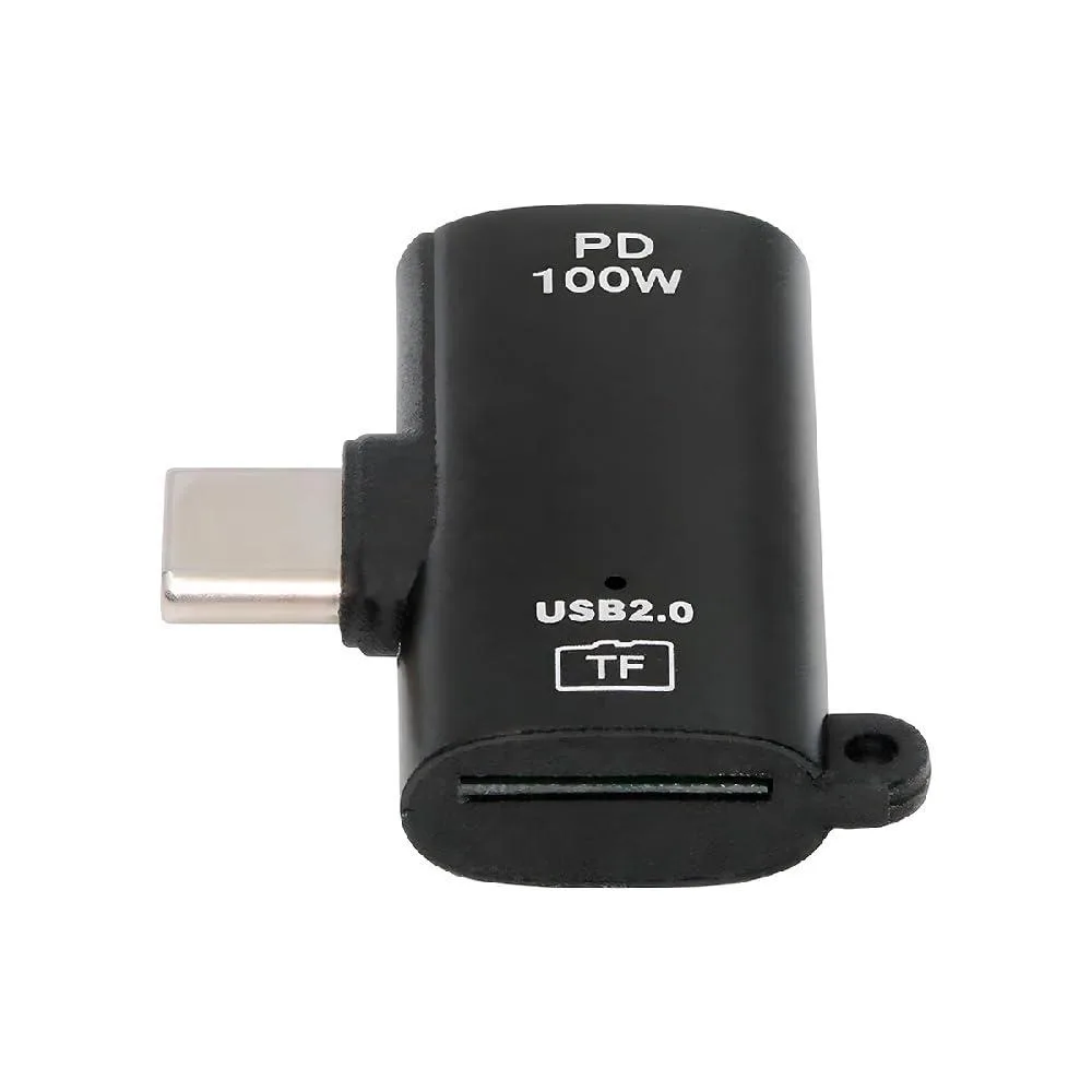 Compact USB-C card reader with angled plug and Micro-SD slot