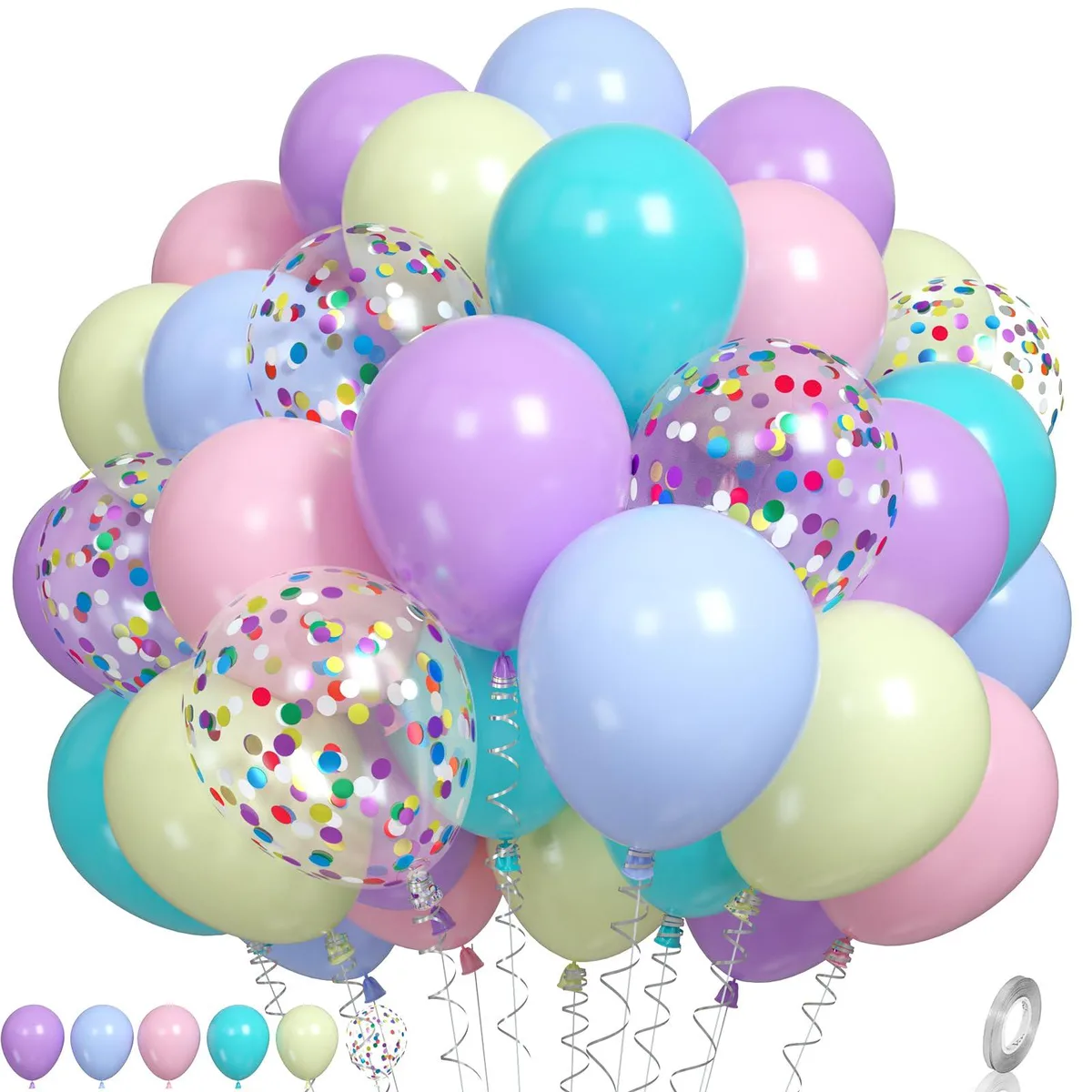  Paready 12-Inch Pastel &amp; Confetti Balloon Set 61pcs — product photo