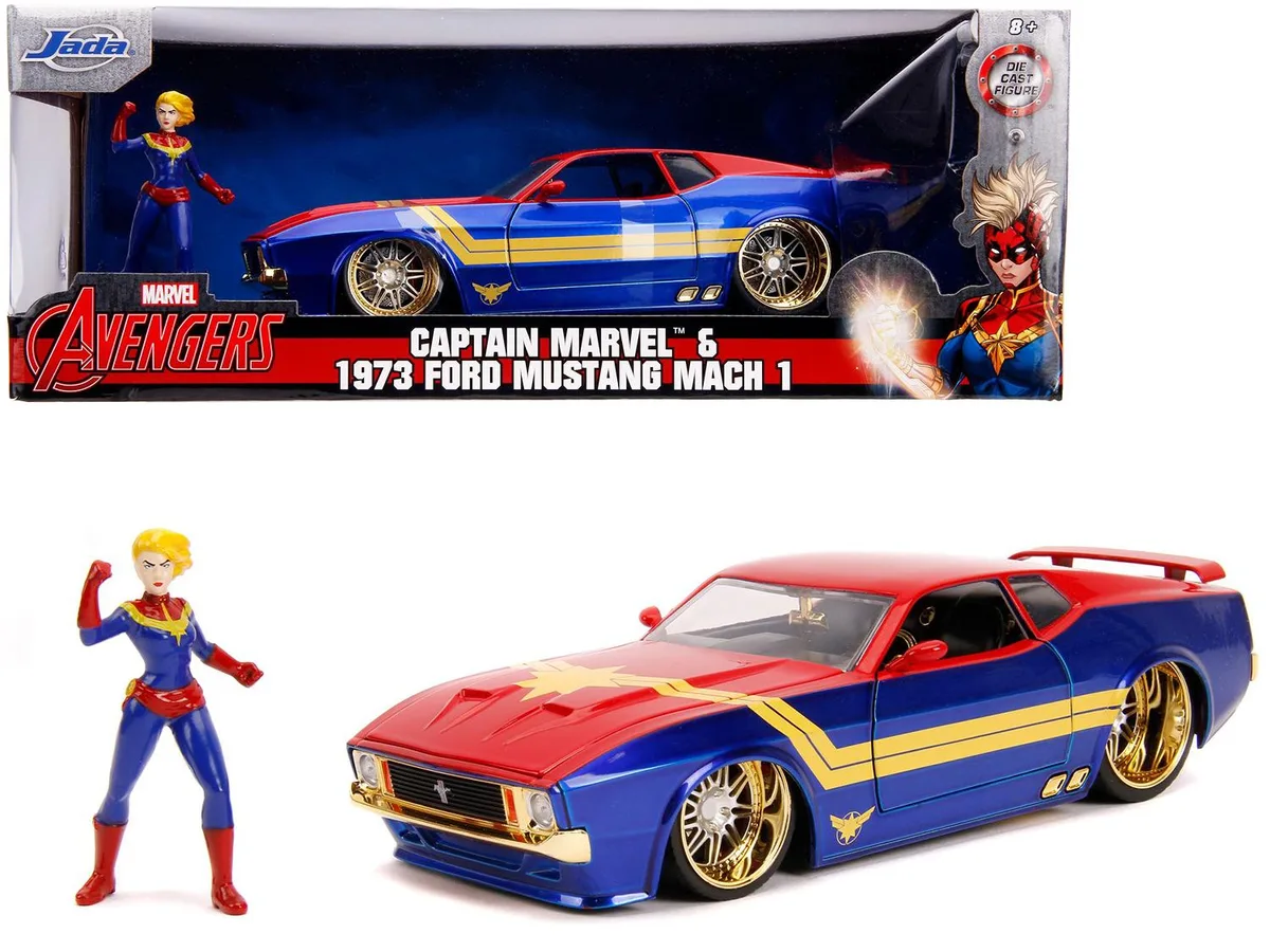 Jada Jada 1973 Ford Mustang Mach 1 1/24 with Captain Marvel Figurine — product photo