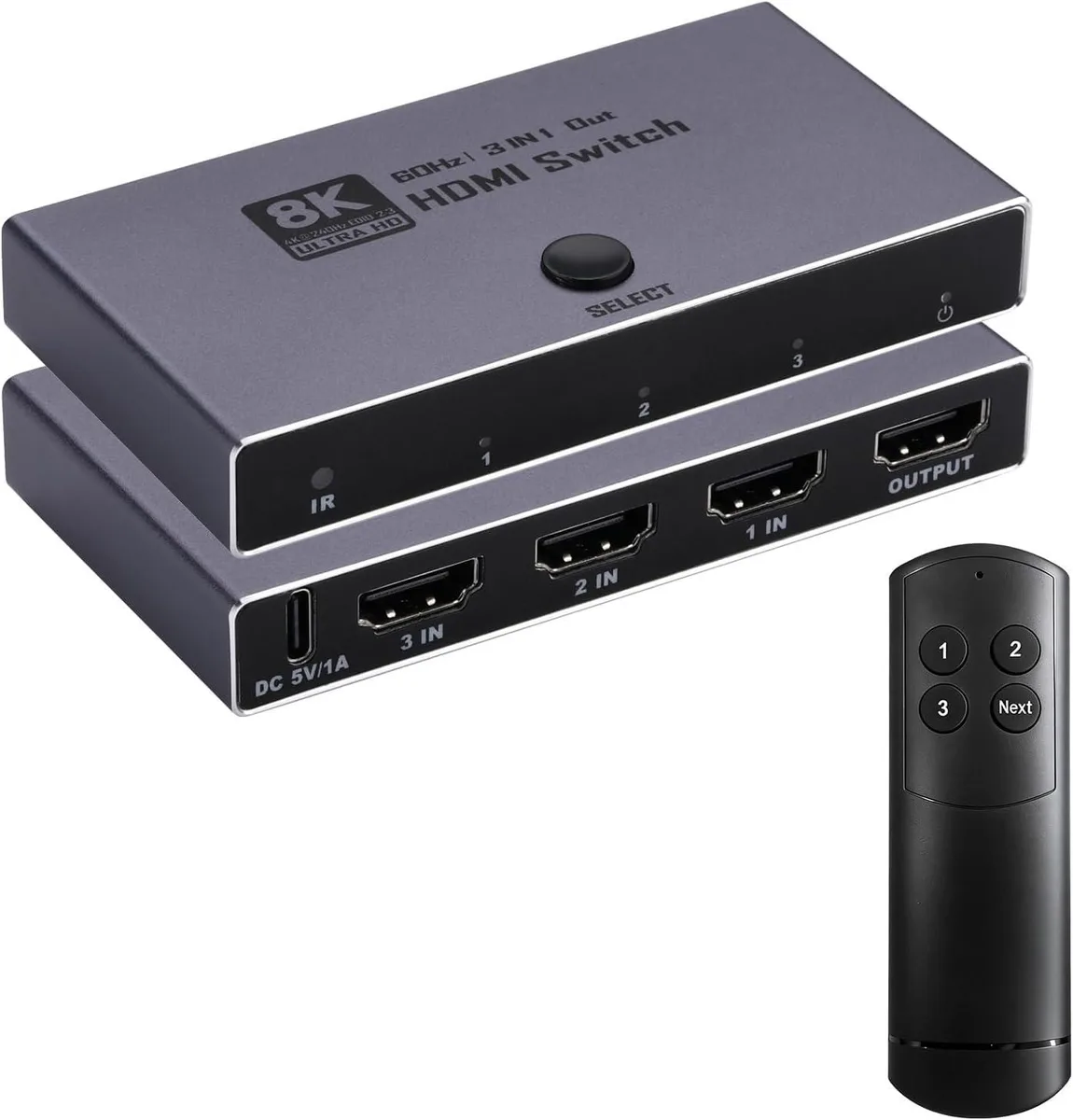 WRIARICH WRIARICH 8K HDMI 2.1 Switch 3 In 1 Out Gray — product photo