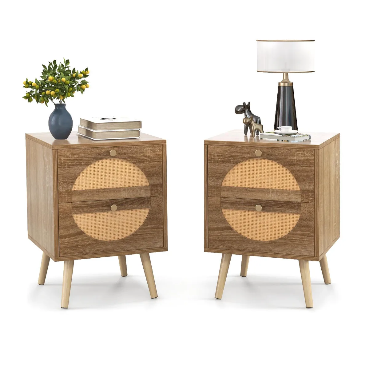 SlickBlue SlickBlue 2-Drawer Rattan Nightstand Pair, Natural, 21.5" W, 42 lbs — product photo